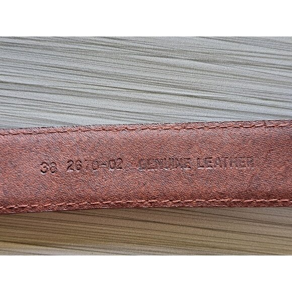 Brown Genuine Leather Western Belt Unisex Silver Engraved Buckle & Tips Size 38 - Picture 5 of 9